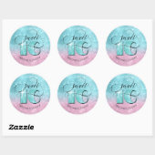 Glitter en Shine Sweet 16 Blauwgroen/Roze ID675 Ronde Sticker (Vel)