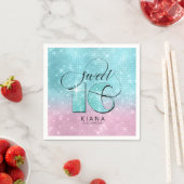 Glitter en Shine Sweet 16 Blauwgroen/Roze ID675 Servet (Insitu)