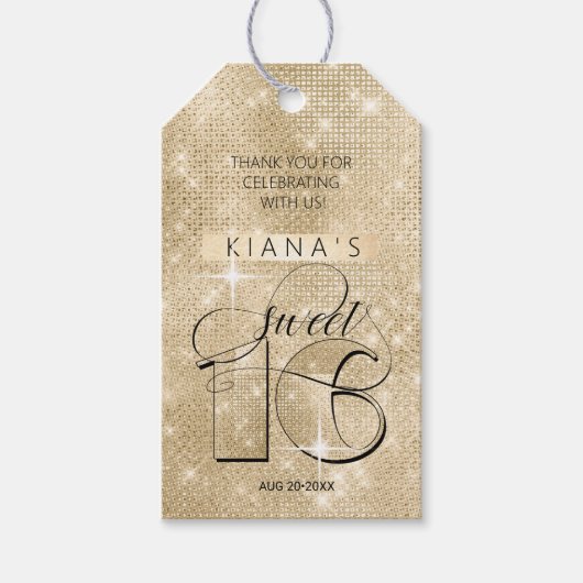 Glitter en Shine Sweet 16 Gold ID675 Cadeaulabel (Voorkant)