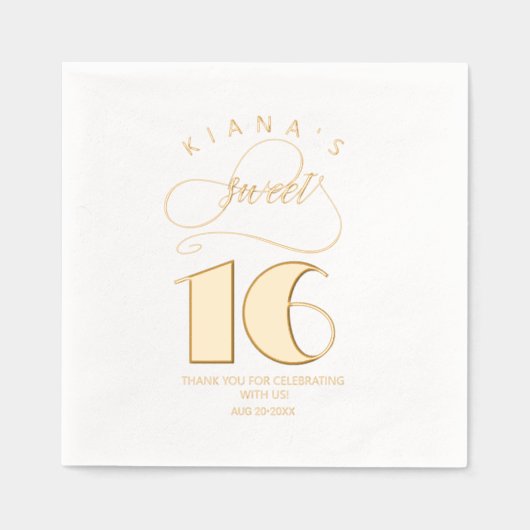 Glitter en Shine Sweet 16 Gold ID675 Folie Servetten (Voorkant)