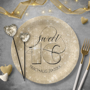 Glitter en Shine Sweet 16 Gold ID675 Papieren Bordje