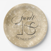 Glitter en Shine Sweet 16 Gold ID675 Papieren Bordje (Voorkant)