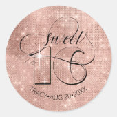 Glitter en Shine Sweet 16 Roos Gold ID675 Ronde Sticker (Voorkant)