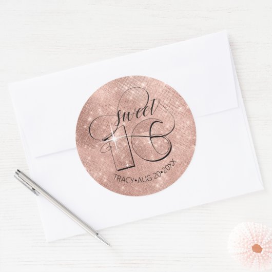 Glitter en Shine Sweet 16 Roos Gold ID675 Ronde Sticker (Envelop)