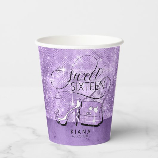 Glitter en Shine Sweet 16 V2 Violet ID675 Papieren Bekers (Achterkant)