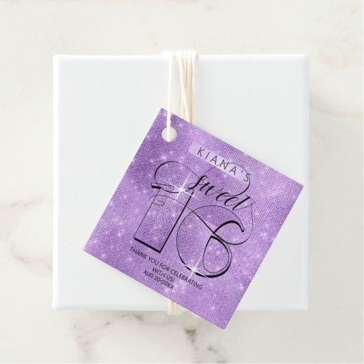 Glitter en Shine Sweet 16 Violet ID675 Bedankjes Labels (In situ)