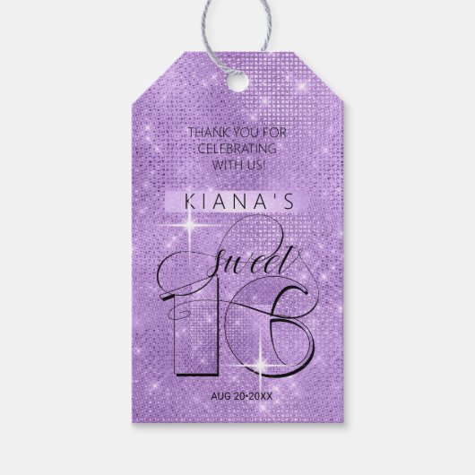 Glitter en Shine Sweet 16 Violet ID675 Cadeaulabel (Voorkant)