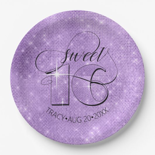 Glitter en Shine Sweet 16 Violet ID675 Papieren Bordje (Voorkant)