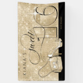 Glitter en Shine Sweet 16 Zwart/Gouden Hor ID675 Spandoek (Verticaal)