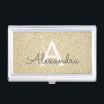 Glitter en Sparkle Monogram Visitekaarthouder<br><div class="desc">Gold Faux Glitter en Sparkle Elegant Monogram Business Card Holder. Deze houder van een bedrijfskaart kan worden aangepast om uw initiaal en voornaam op te nemen.</div>