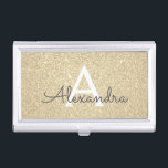 Glitter en Sparkle Monogram Visitekaarthouder<br><div class="desc">Gold Faux Glitter en Sparkle Elegant Monogram Business Card Holder. Deze houder van een bedrijfskaart kan worden aangepast om uw initiaal en voornaam op te nemen.</div>