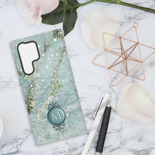 Glitter en Sparkles Gold en Green Samsung Galaxy Hoesje