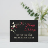 Glitter Eucalyptus & Holly Berry New Home Holiday Briefkaart (Staand voorkant)