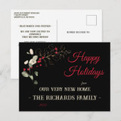 Glitter Eucalyptus & Holly Berry New Home Holiday Briefkaart (Voorkant / Achterkant)
