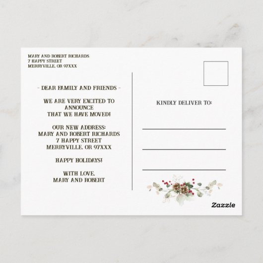 Glitter Eucalyptus & Holly Berry New Home Holiday Briefkaart (Achterkant)