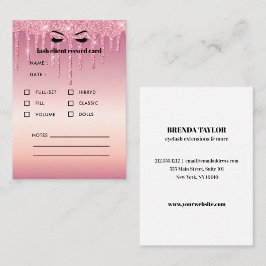 Glitter Eyelash Extension Client Consultation Visitekaartje (Voorkant / Achterkant)