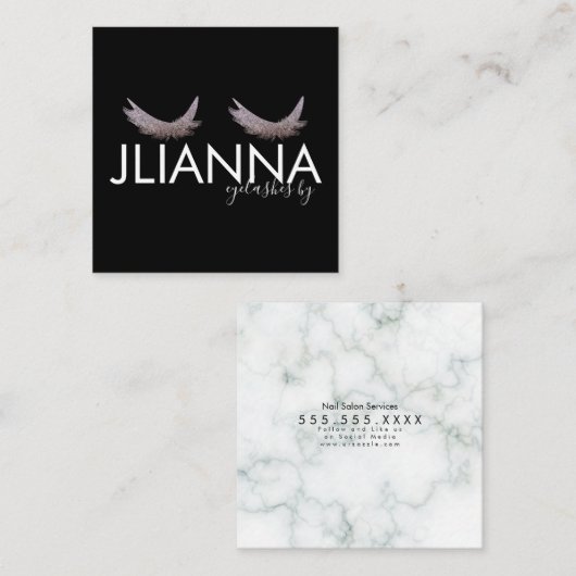 Glitter Eyelashes Salon Black White Vierkante Visitekaartje (Voorkant / Achterkant)