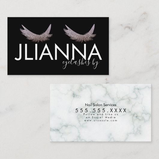 Glitter Eyelashes Salon Black White Visitekaartje (Voorkant / Achterkant)