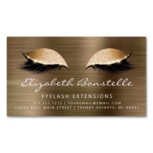 Glitter Eyes geborsteld Metaal Lash Extensions Gol Magnetisch Visitekaartje (Voorkant)