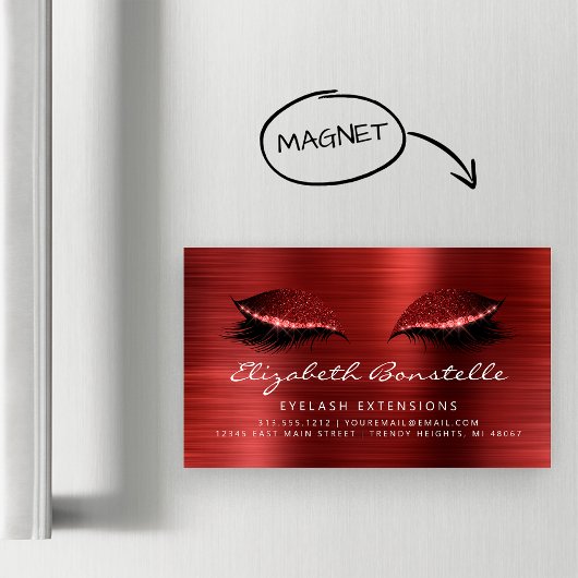 Glitter Eyes geborsteld Metaal Lash Extensions roo Magnetisch Visitekaartje