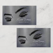 Glitter Eyes geborsteld Metal Makeup Artist Silver Visitekaartje (Voorkant / Achterkant)