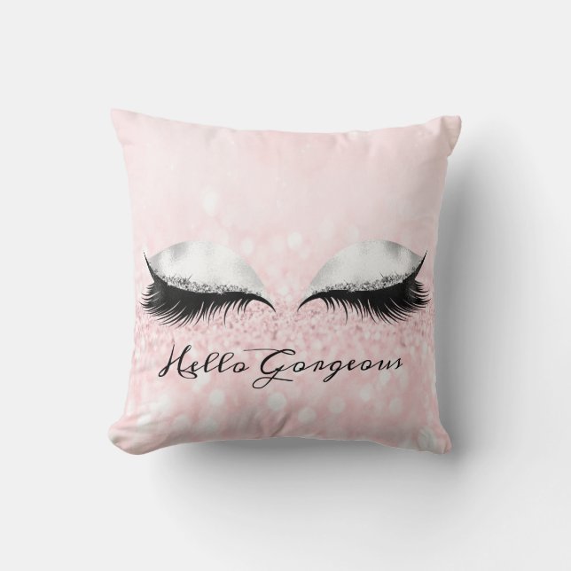 Glitter Eyes Makeup Lashes Pink Girly Prachtig Kussen (Voorkant)
