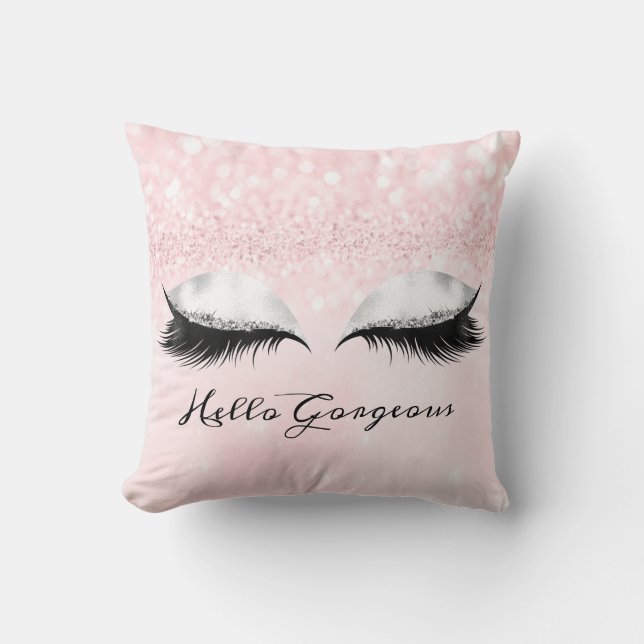 Glitter Eyes Makeup Lashes Pink Pastel Prachtig Kussen (Voorkant)