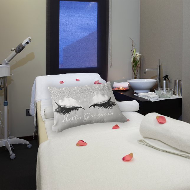 Glitter Eyes Makeup Lashes Silver Hallo Prachtig Kussen (Glitter Eyes Makeup Lashes Silver Hello Gorgeous Lumbar Pillow)