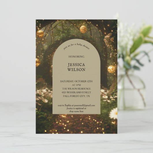 Glitter Fairy Tale Enchanted Forest Baby shower Kaart (Staand voorkant)