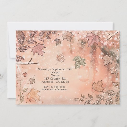 Glitter Fall Leaves Golden Autumn Invitations Kaart (Achterkant)