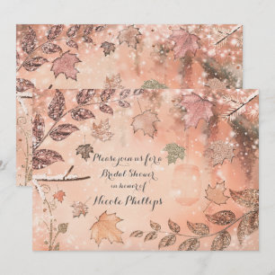 Glitter Fall Leaves Golden Autumn Invitations Kaart