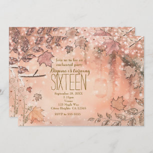 Glitter Fall verlaat Roos Gold Autumn Invitations Kaart