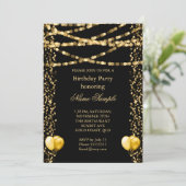 Glitter Faux Folie Gold Balloons Zwarte Dag Kaart (Staand voorkant)