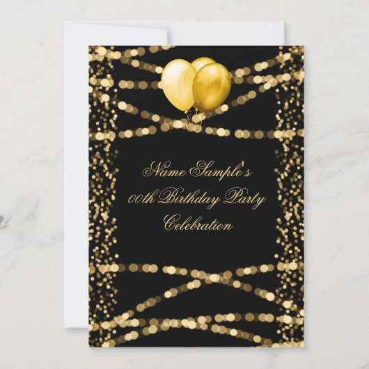 Glitter Faux Folie Gold Balloons Zwarte Dag Kaart (Achterkant)