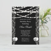 Glitter Faux Folie Silver Balloons Black Birthday Kaart (Staand voorkant)
