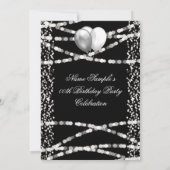 Glitter Faux Folie Silver Balloons Black Birthday Kaart (Achterkant)