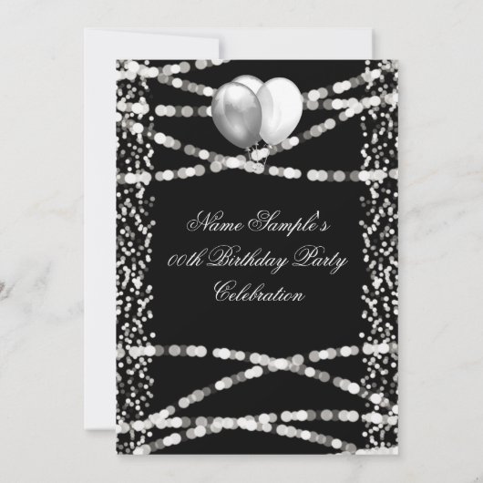 Glitter Faux Folie Silver Balloons Black Birthday Kaart (Achterkant)