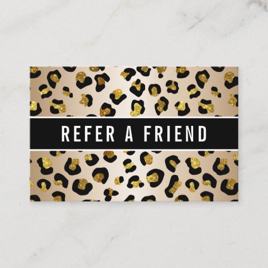 Glitter faux gold luxe luipaard Verwijzing Klant Visitekaartje (Voorkant)