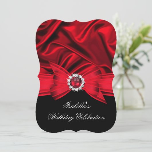 Glitter Faux Jewel Red Bow Zwarte Dag Kaart (Staand voorkant)
