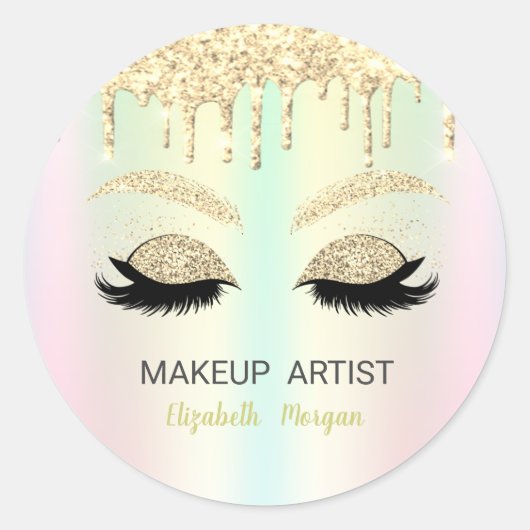 Glitter Faux Lashes, Gold Drives Holographic Ronde Sticker (Voorkant)