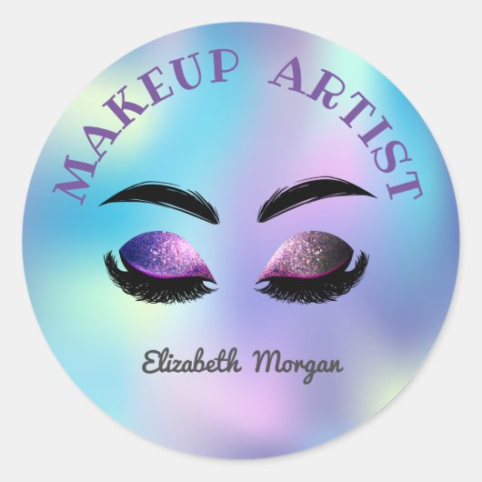 Glitter Faux Lashes, Iridescent Holografim, Makeup Ronde Sticker (Voorkant)