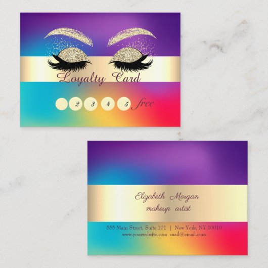 Glitter Faux Lashes Ombre Holographic Loyalty Card (Voorkant / Achterkant)