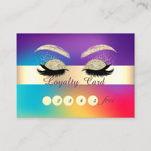 Glitter Faux Lashes Ombre Holographic Loyalty Card (Voorkant)
