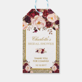 Glitter Favor Tag Bourgondië Blush Bloem Dank u Cadeaulabel