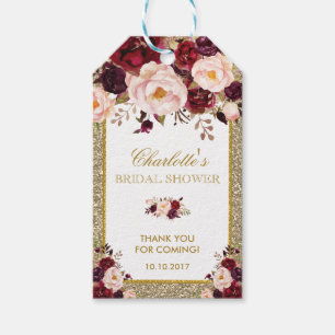 Glitter Favor Tag Bourgondië Blush Bloem Dank u Cadeaulabel