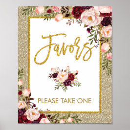 Glitter Favors Sign Floral Wedding Bridal Decor Poster