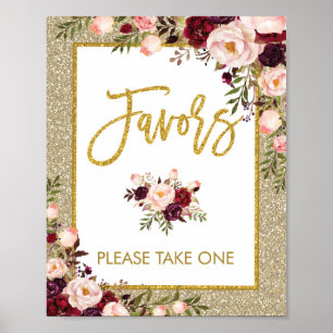 Glitter Favors Sign Floral Wedding Bridal Decor Poster