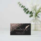 Glitter Feather Notary Roos Gold Diamonds Zwart Visitekaartje (Staand voorkant)