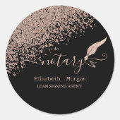  Glitter Feather Notary Rose Gold Diamonds Black Ronde Sticker (Voorkant)
