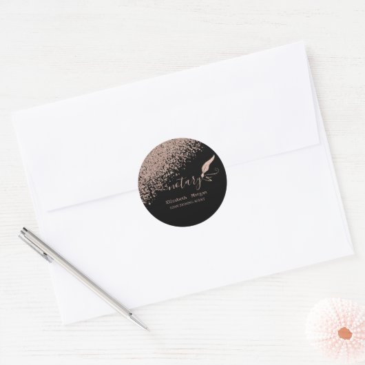  Glitter Feather Notary Rose Gold Diamonds Black Ronde Sticker (Envelop)
